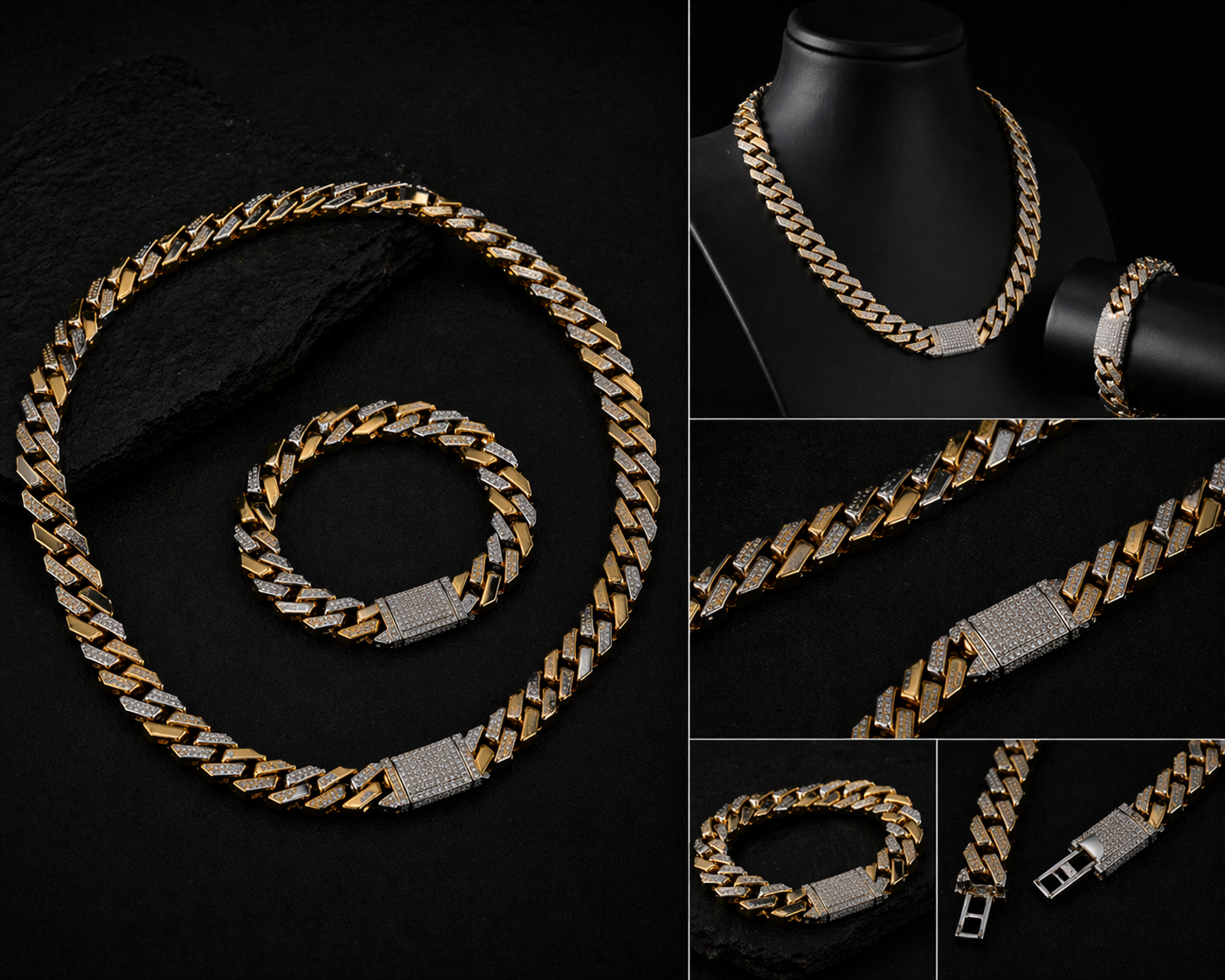 Iced-out Cuban Chain And Bracelets (Pair)